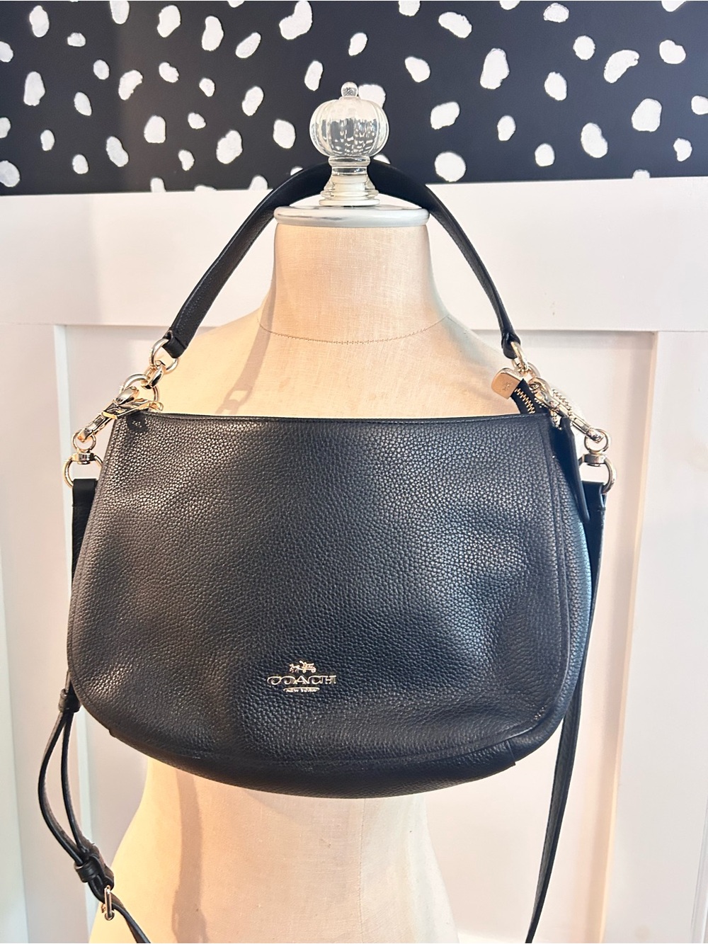 Coach Chelsea 32 Black Pebbled Leather Crossbody Bag satchel Hobo New! - Picture 4 of 7